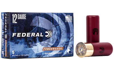 Federal, PowerShok, 12 Gauge, 2.75", 00 Buck, Max Dram, Buckshot, 9 Pellets, 5 Round Box FEF12700