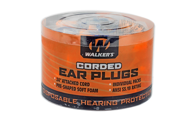 Walker's, Corded Ear Plug, Foam, Orange, Tub Contains 50 (2) Plug Pairs